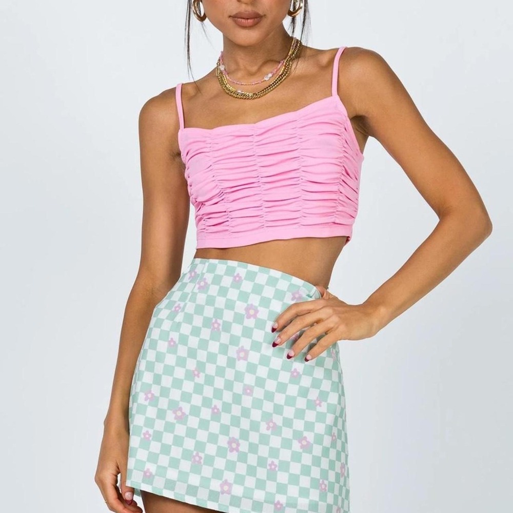 Princess Polly‎ Selby Mini Skirt Green Floral Check size 4